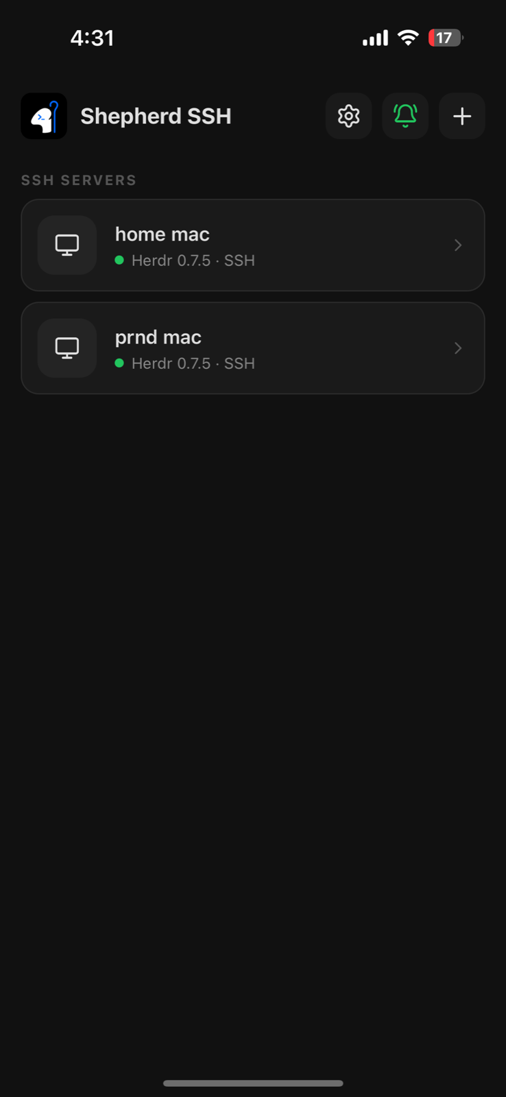 Saved SSH server profiles in Shepherd SSH